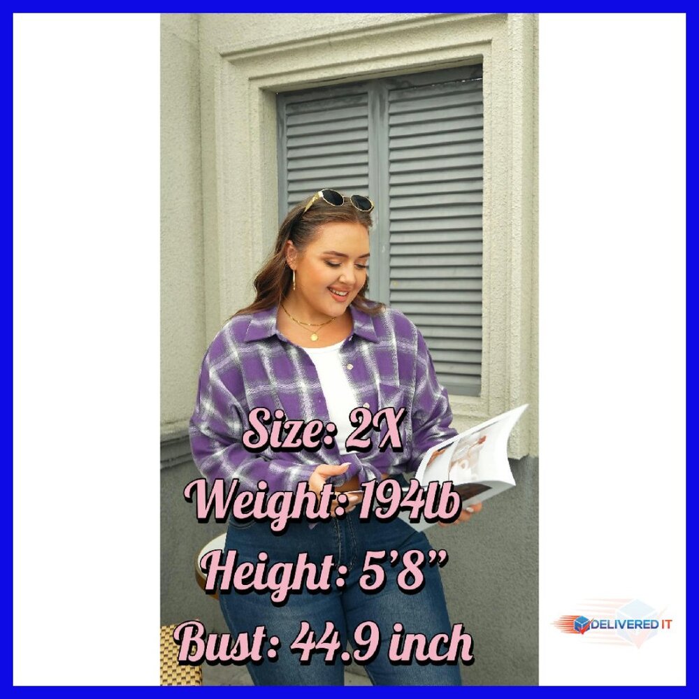 Plus Size Flannel Shacket Button Down Blouse Ligh… - image 8
